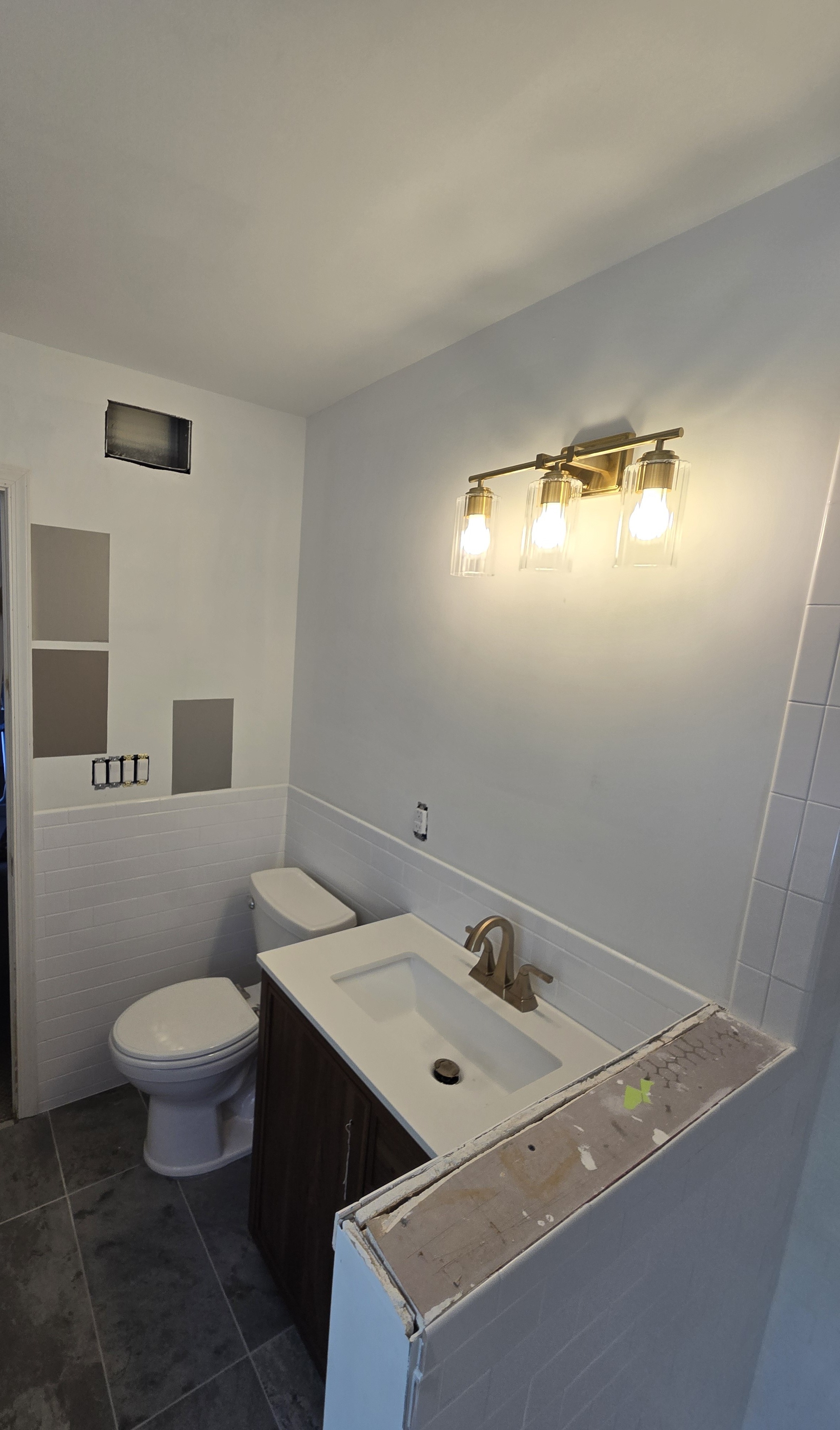 Bathroom vanity and finish work in progress